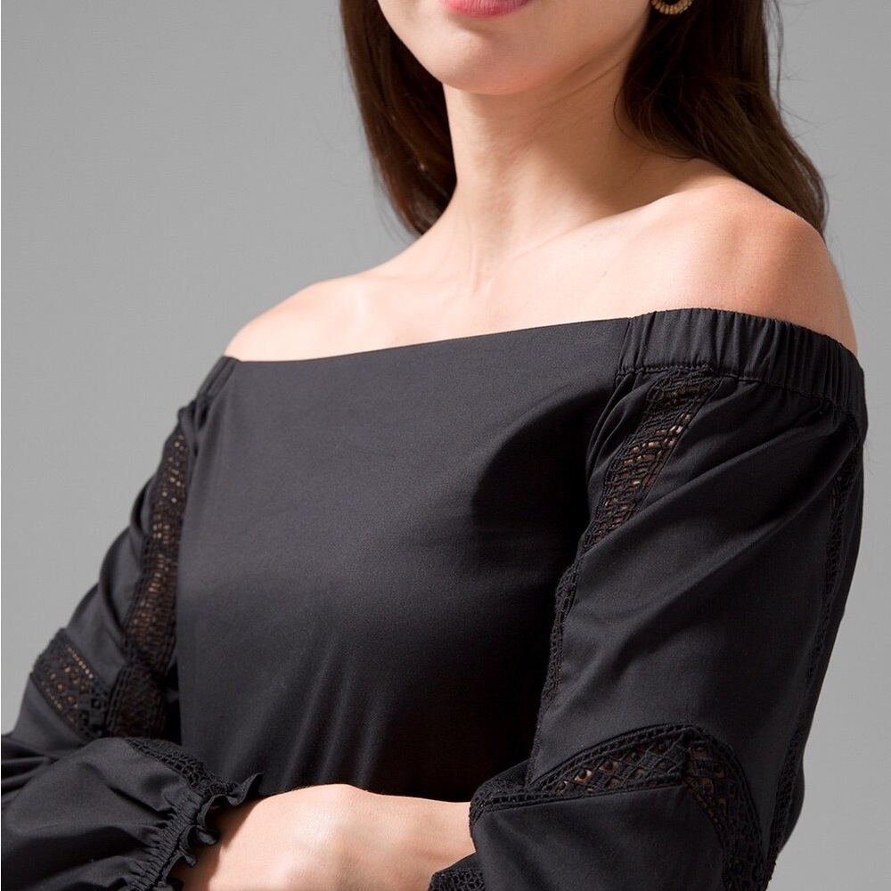 Off-The-Shoulder Lace-Sleeve Poplin Blouse size L